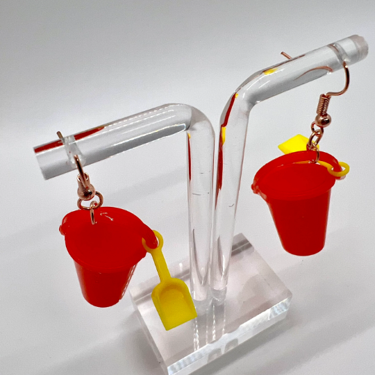 Red Sand Pail Bucket Earrings