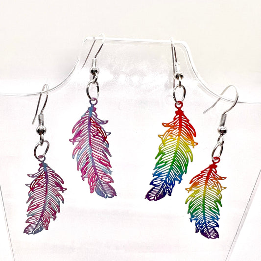 Rainbow Feather Earrings