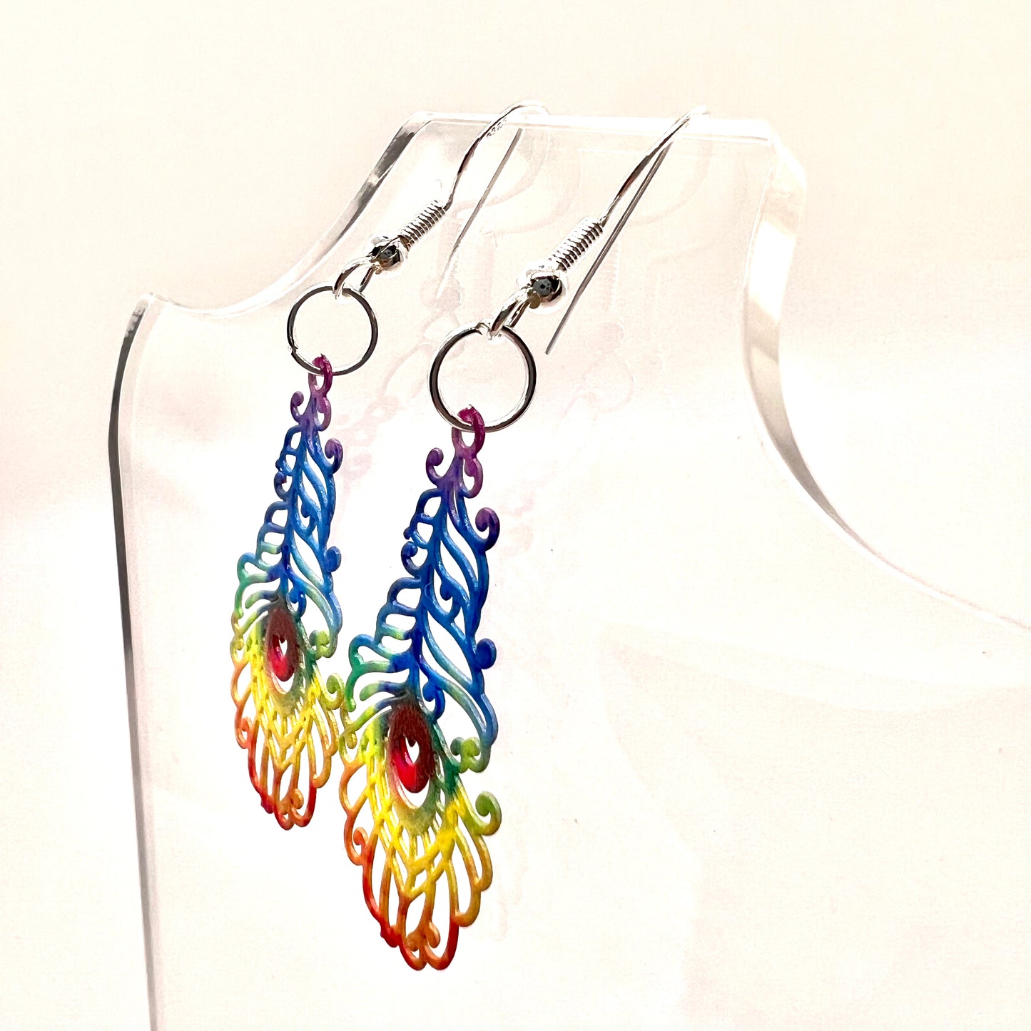 Rainbow Peacock Feather Earrings