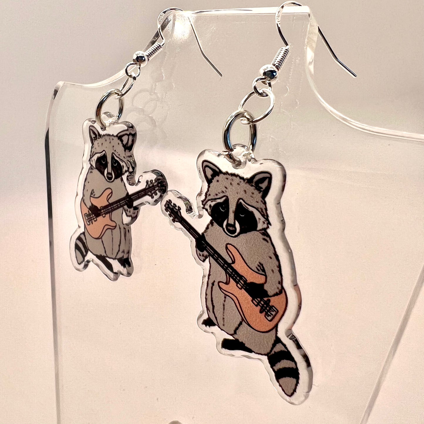 Raccoon Guitar Earrings