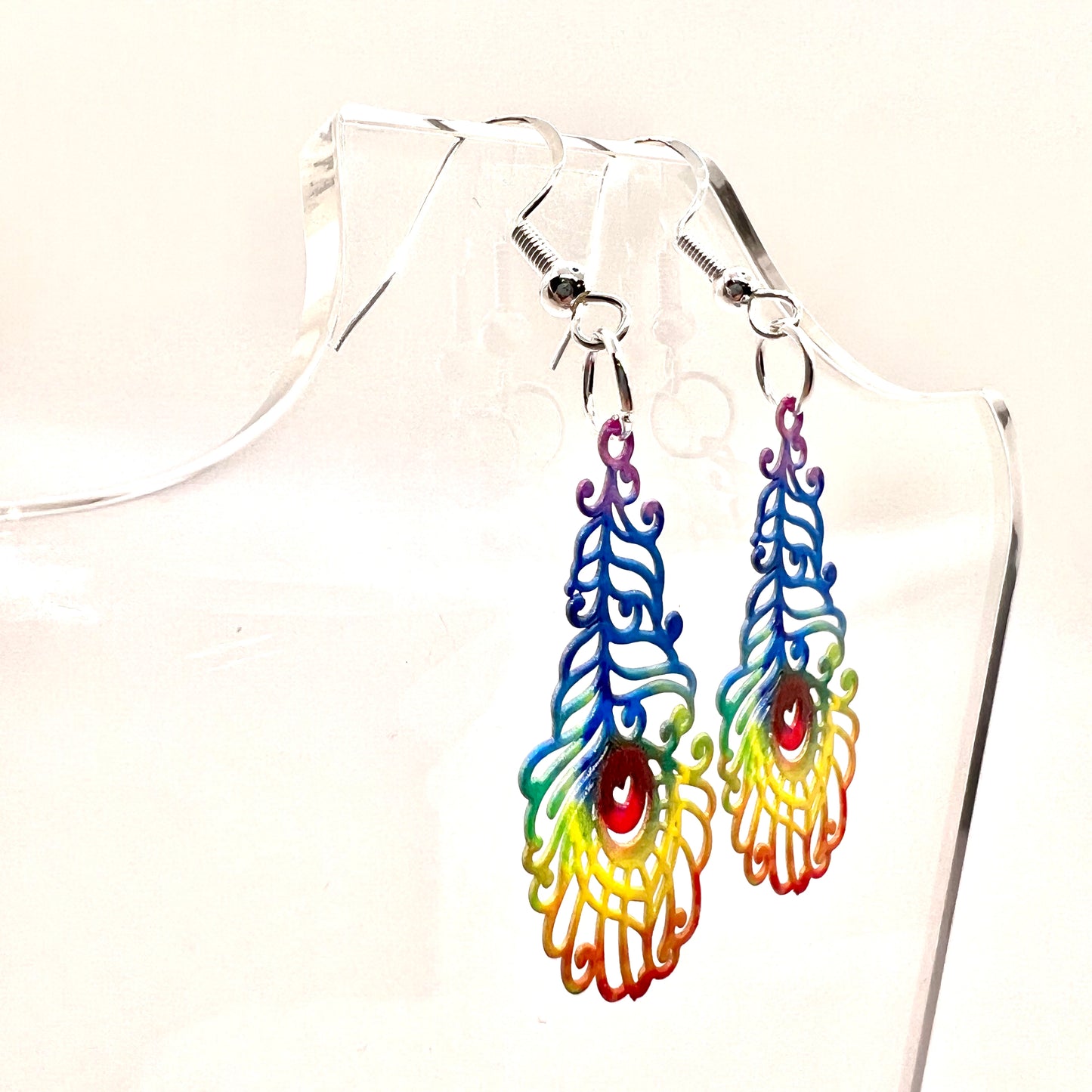 Rainbow Peacock Feather Earrings