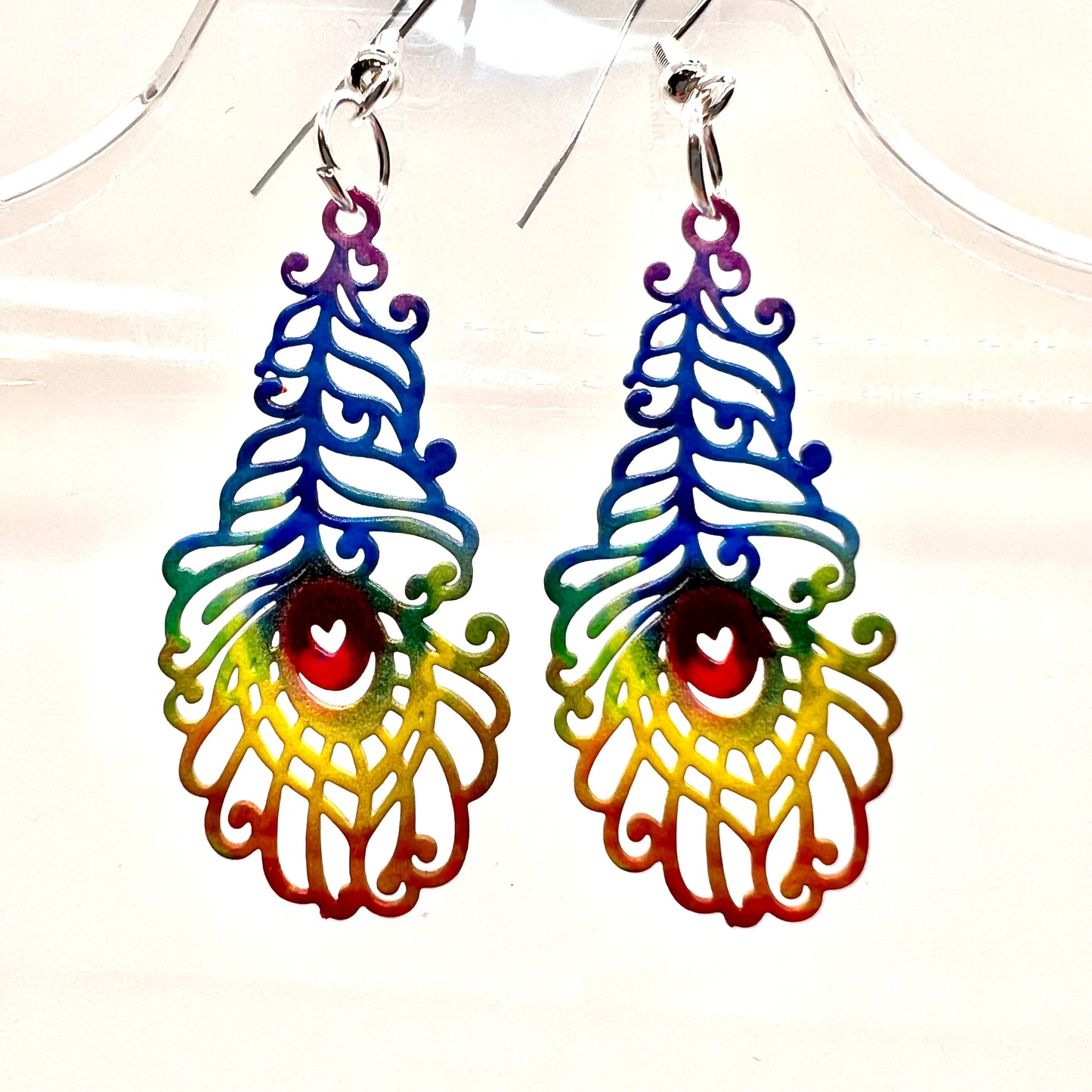 Rainbow Peacock Feather Earrings