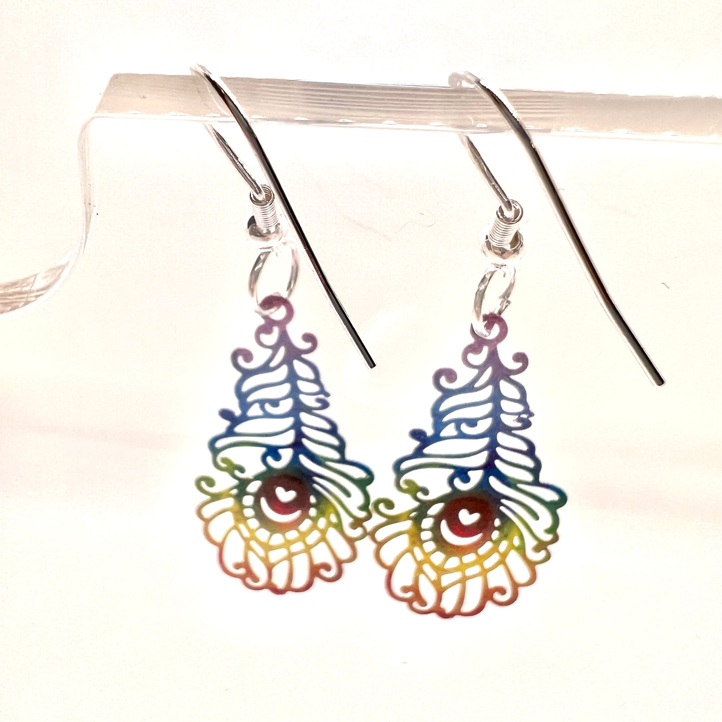 Rainbow Peacock Feather Earrings