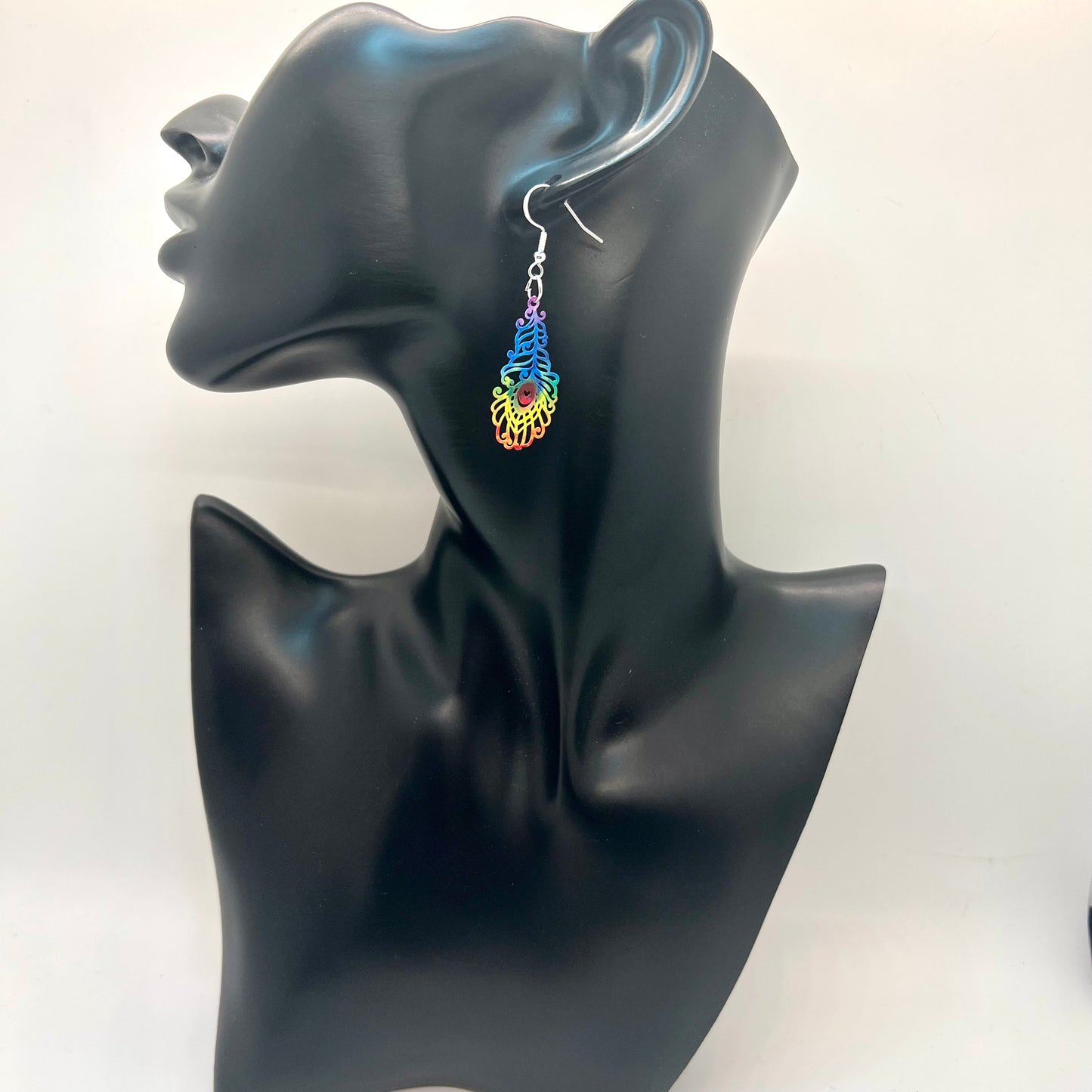 Rainbow Peacock Feather Earrings
