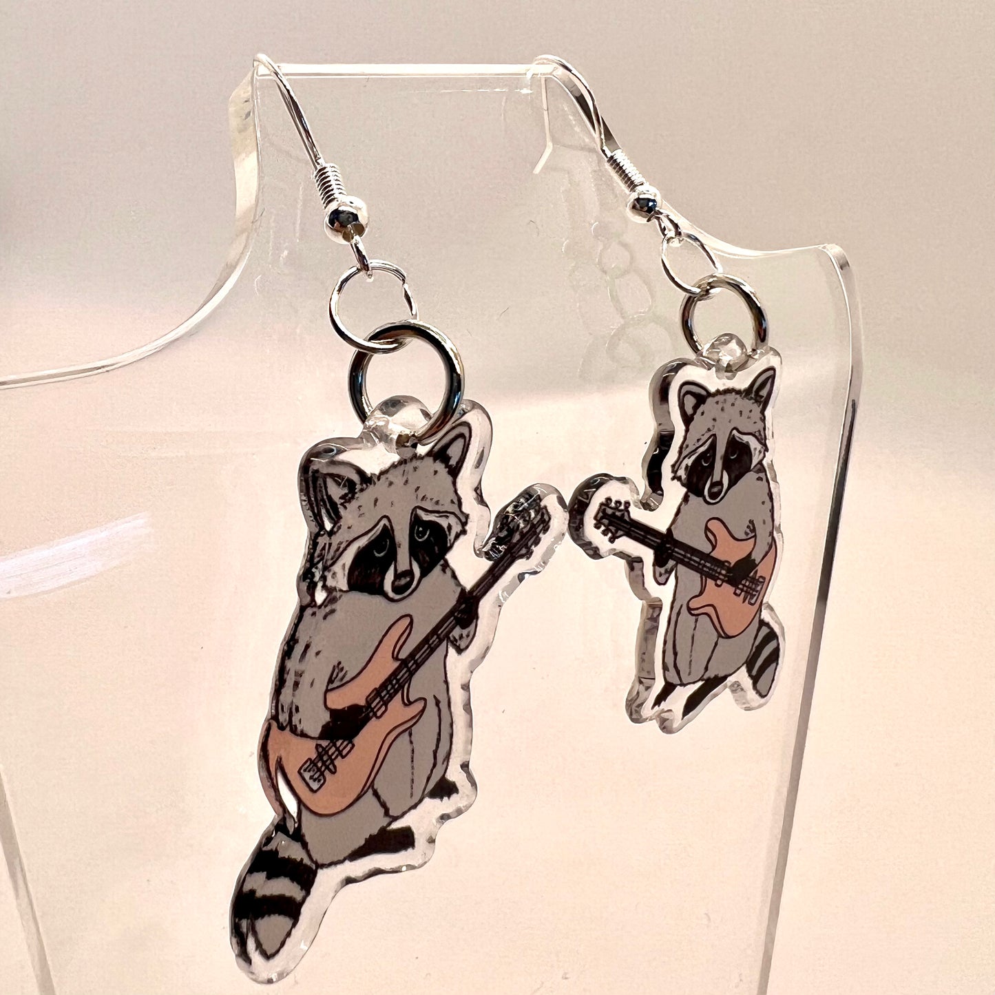 Raccoon Guitar Earrings