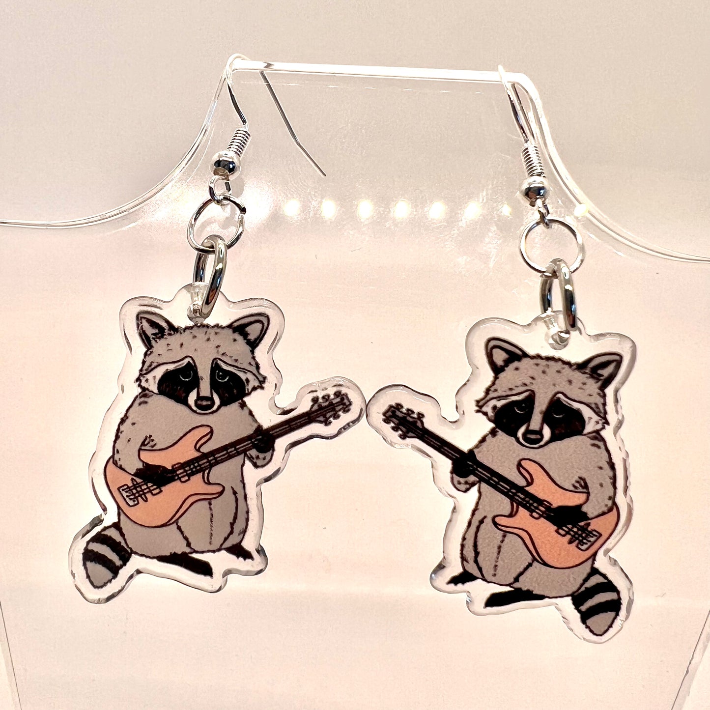 Raccoon Guitar Earrings