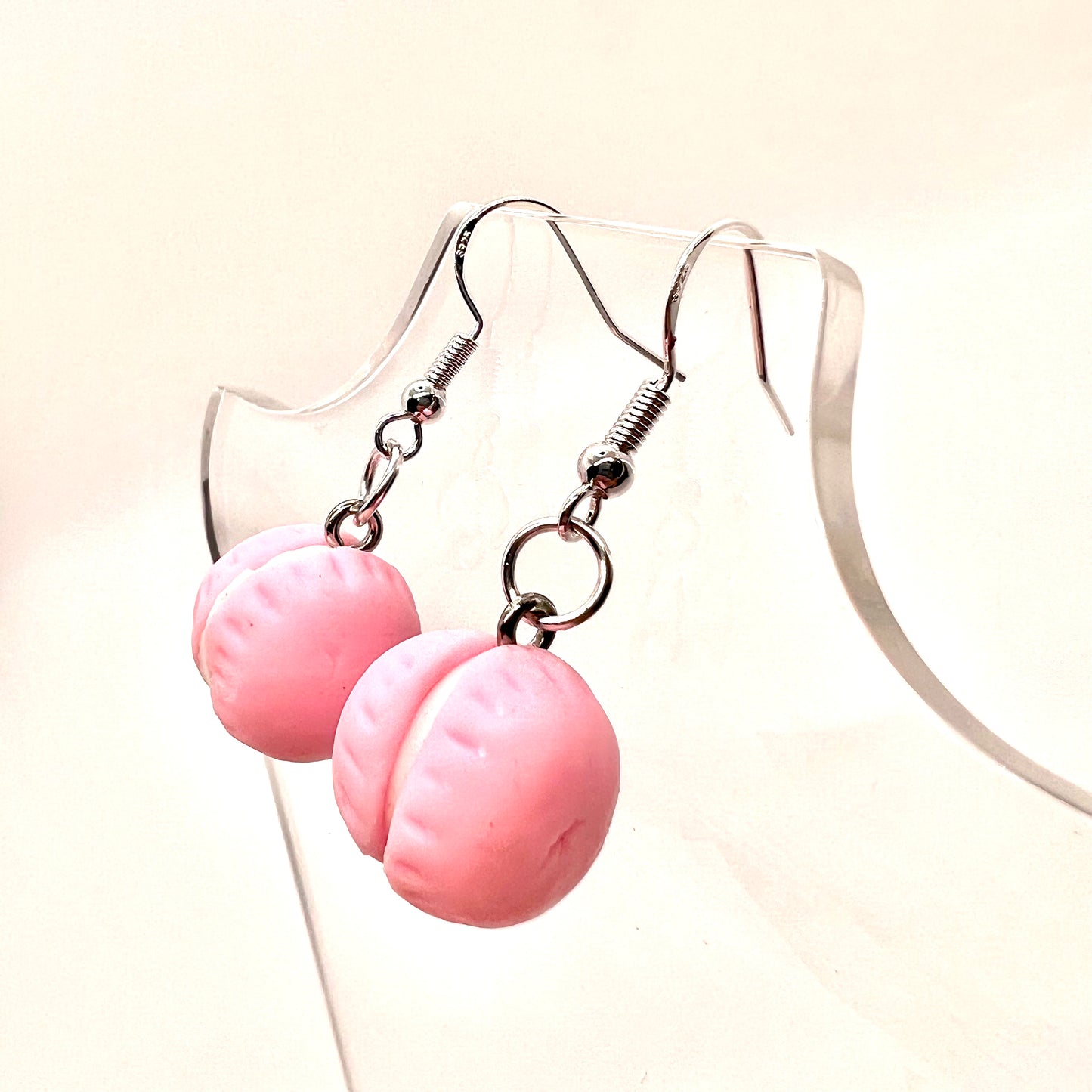 Pink Macaron Cookie Earrings