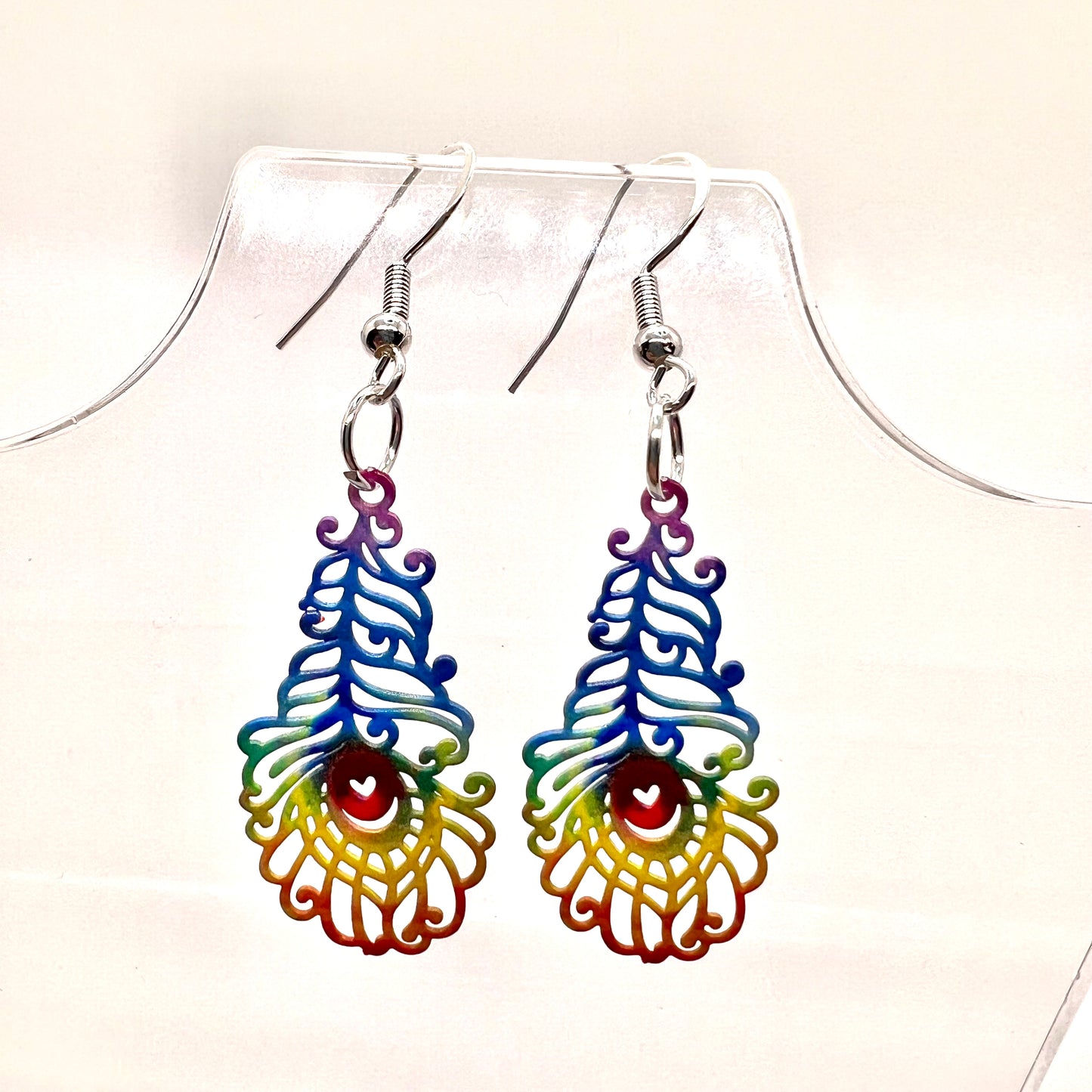 Rainbow Peacock Feather Earrings
