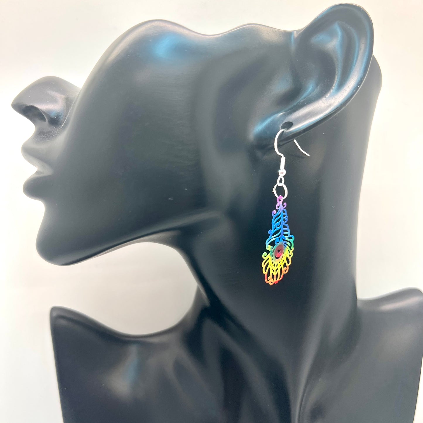 Rainbow Peacock Feather Earrings
