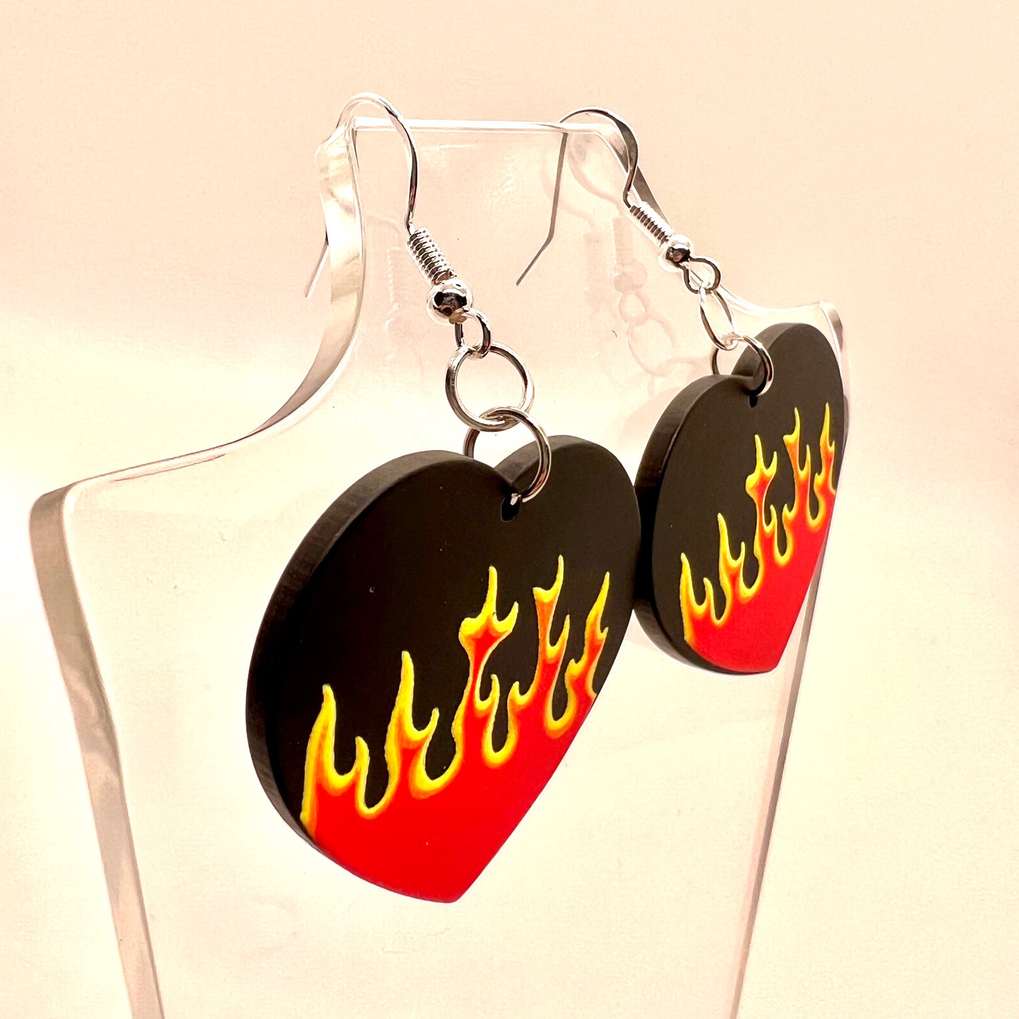 Wednesday Addams Flaming Heart Earrings