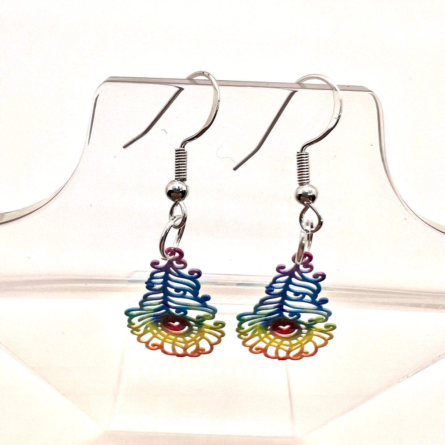 Rainbow Peacock Feather Earrings