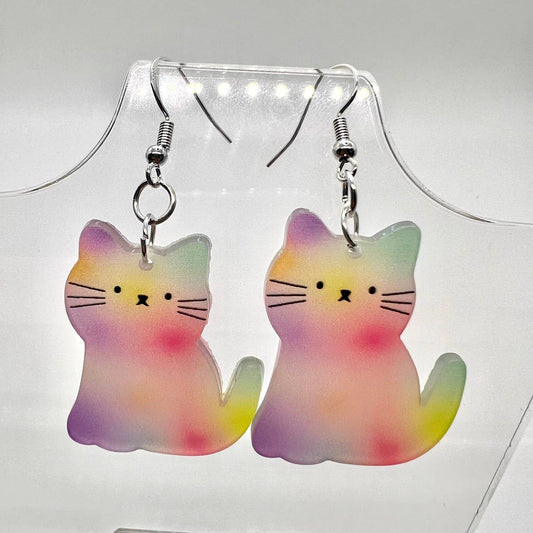 Tye Dye Kitty Cat Earrings