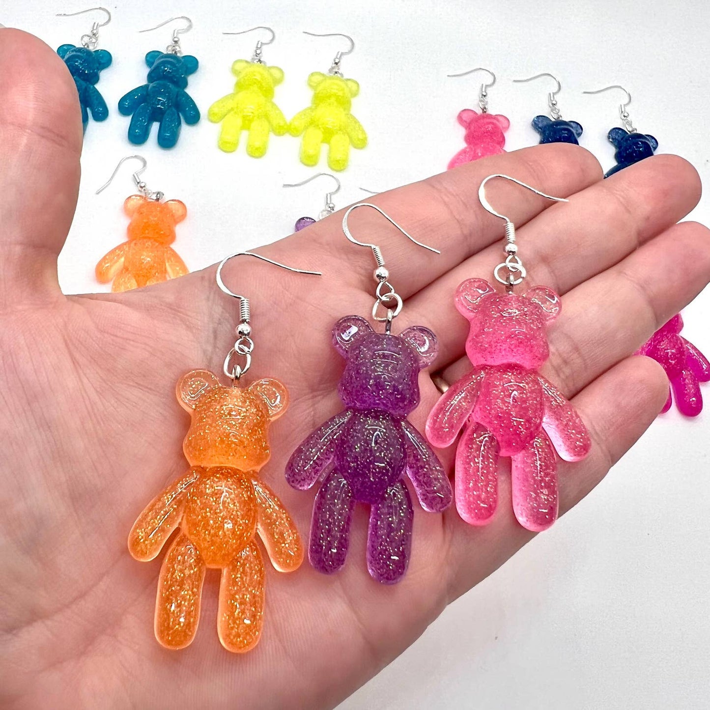 Large Glitter Bear Earrings