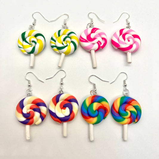 Rainbow Swirl Lollipop Earrings -