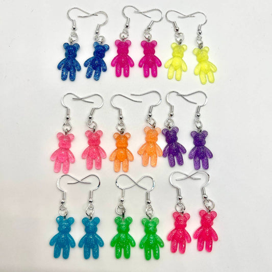 Mini Glitter Gummy Bear Earrings